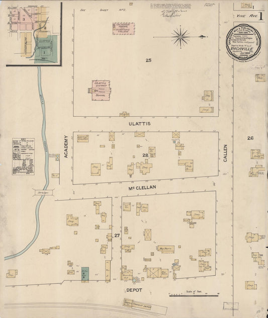 Sanborn Fire Insurance Map from Vacaville, Solano County, California (1886), Sheet #0001 - Complete Map Set gallery image, historic Sanborn map, vintage wall art, California California