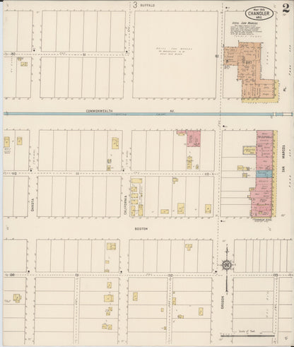 Sanborn Fire Insurance Map from Chandler, Maricopa County, Arizona (1915), Sheet #0002 - Complete Map Set gallery image, historic Sanborn map, vintage wall art, Arizona Arizona
