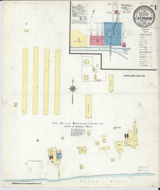Sanborn Fire Insurance Map from Livermore, Mclean County, Kentucky (1909), Sheet #0001 - Historic Sanborn Fire Insurance Map Print, vintage old map wall art, antique decor, genealogy gift, Kentucky Kentucky map