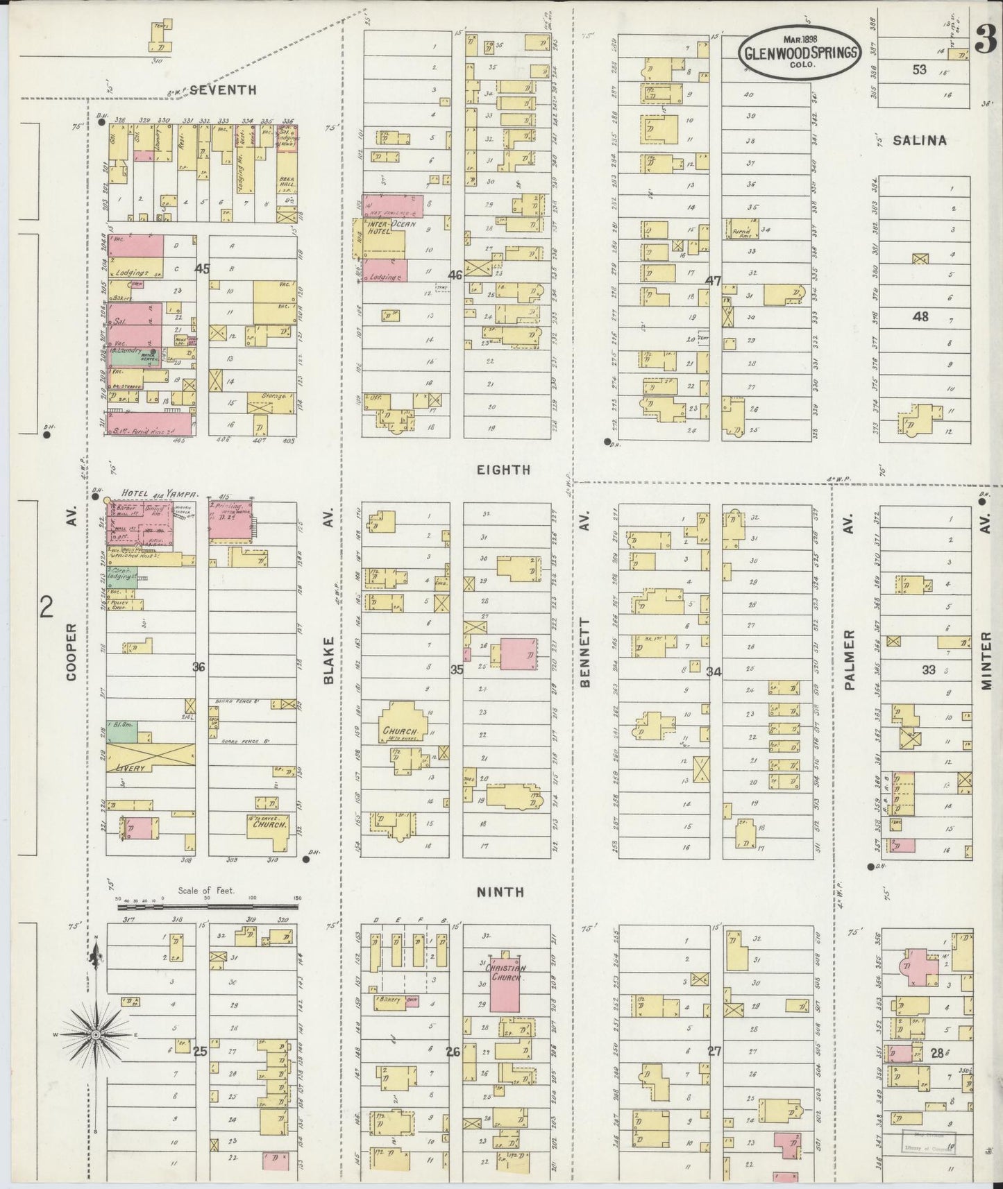 Sanborn Fire Insurance Map from Glenwood Springs, Garfield County, Colorado (1898), Sheet #0003 - Historic Sanborn Fire Insurance Map Print, vintage old map wall art, antique decor, genealogy gift, Colorado Colorado map