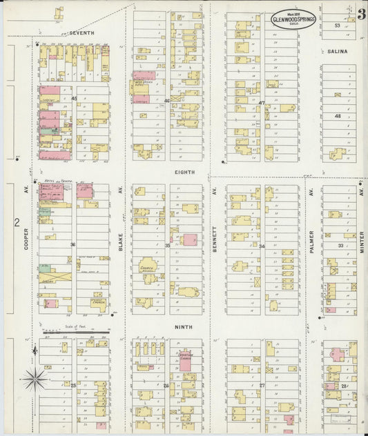 Sanborn Fire Insurance Map from Glenwood Springs, Garfield County, Colorado (1898), Sheet #0003 - Historic Sanborn Fire Insurance Map Print, vintage old map wall art, antique decor, genealogy gift, Colorado Colorado map