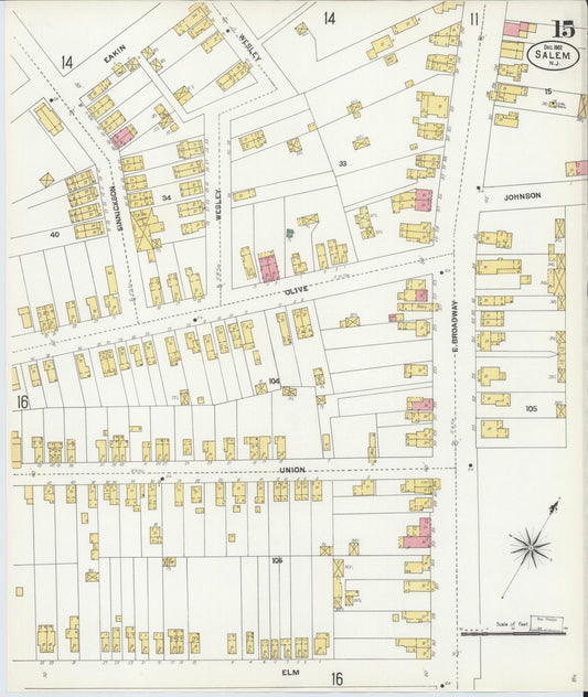 Sanborn Fire Insurance Map from Salem, Salem County, New Jersey (1902), Sheet #0015 - Historic Sanborn Fire Insurance Map Print, vintage old map wall art, antique decor, genealogy gift, New Jersey New Jersey map