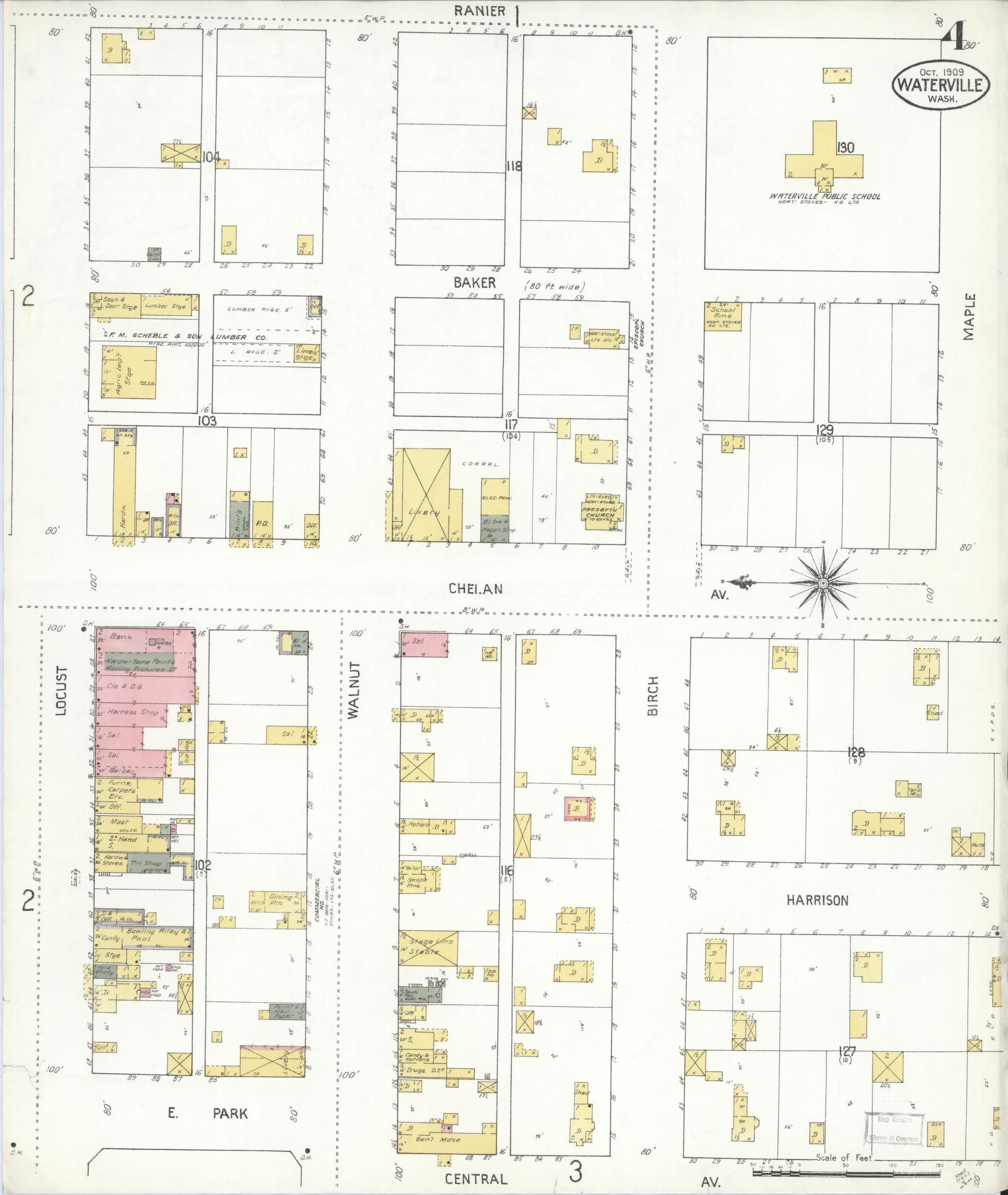 Sanborn Fire Insurance Map from Waterville, Douglas County, Washington (1909), Sheet #0004 - Complete Map Set gallery image, historic Sanborn map, vintage wall art, Washington Washington