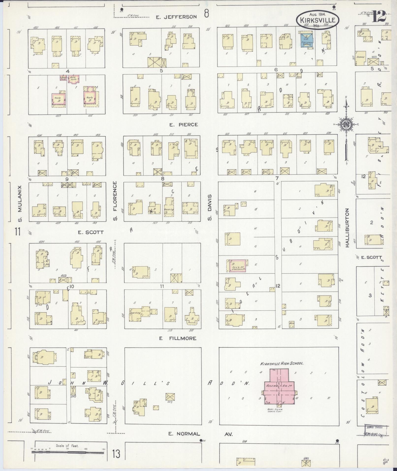 Sanborn Fire Insurance Map from Kirksville, Adair County, Missouri (1914), Sheet #0012 - Historic Sanborn Fire Insurance Map Print, vintage old map wall art, antique decor, genealogy gift, Missouri Missouri map
