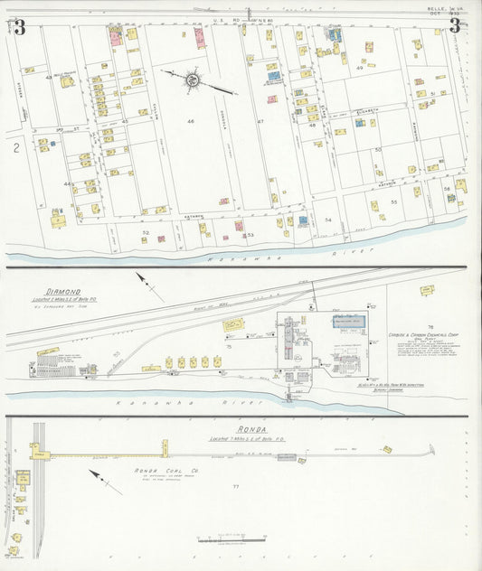 Sanborn Fire Insurance Map from Belle, Kanawha County, West Virginia (1933), Sheet #0003 - Historic Sanborn Fire Insurance Map Print, vintage old map wall art, antique decor, genealogy gift, West Virginia West Virginia map