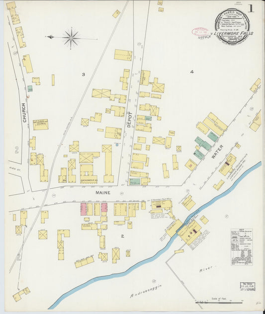 Sanborn Fire Insurance Map from Livermore Falls, Androscoggin County, Maine (1892), Sheet #0001 - Historic Sanborn Fire Insurance Map Print, vintage old map wall art, antique decor, genealogy gift, Maine Maine map