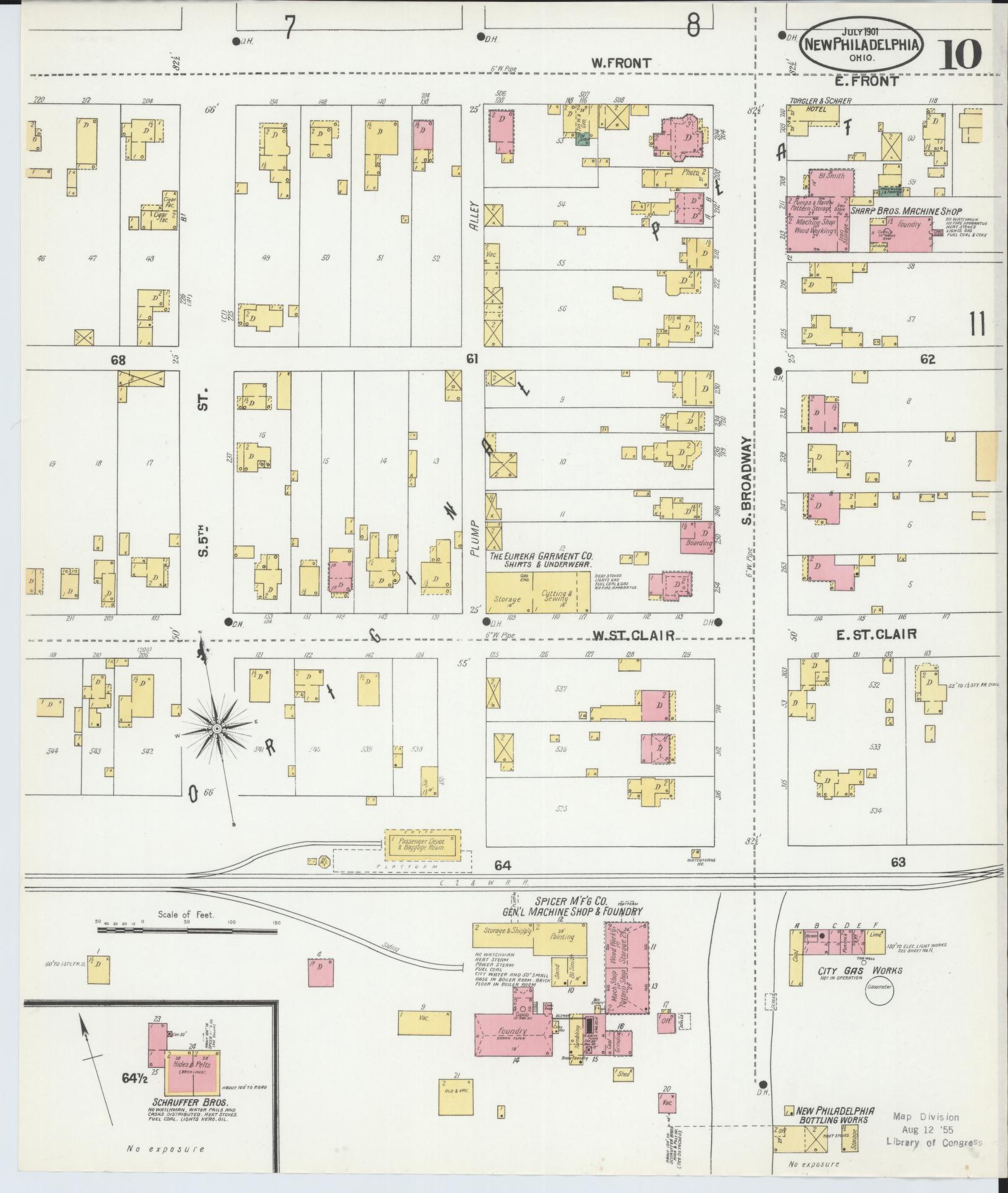 Sanborn Fire Insurance Map from New Philadelphia, Tuscarawas County, Ohio (1901), Sheet #0010 - Complete Map Set gallery image, historic Sanborn map, vintage wall art, Ohio Ohio