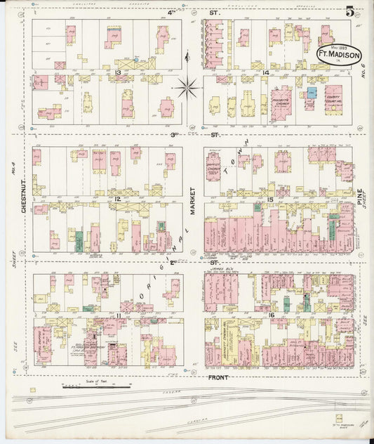 Sanborn Fire Insurance Map from Fort Madison, Lee County, Iowa (1889), Sheet #0005 - Historic Sanborn Fire Insurance Map Print, vintage old map wall art