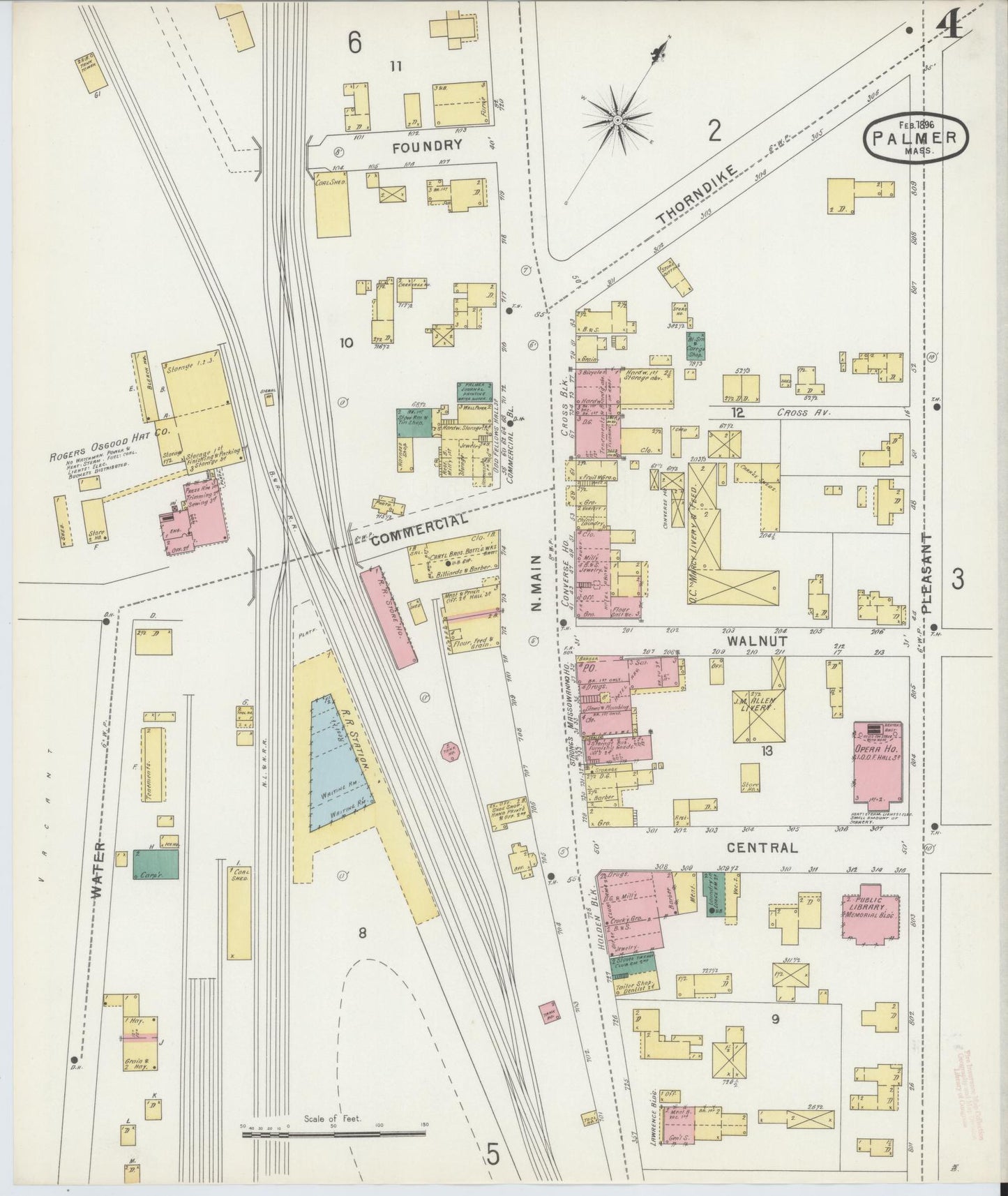 Sanborn Fire Insurance Map from Palmer, Hampden County, Massachusetts (1896), Sheet #0004 - Complete Map Set gallery image, historic Sanborn map, vintage wall art, Massachusetts Massachusetts