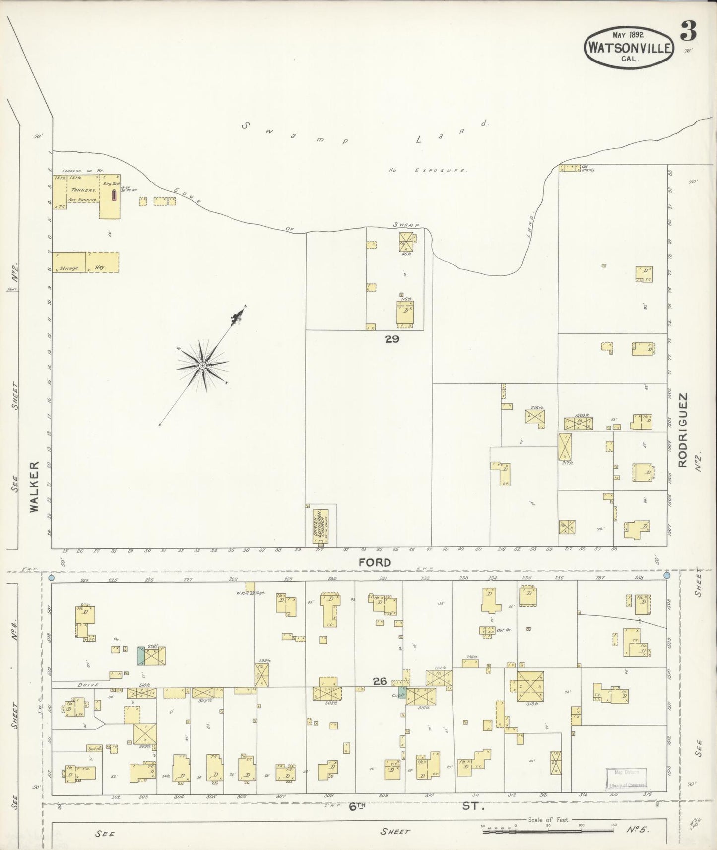 Sanborn Fire Insurance Map from Watsonville, Santa Cruz County, California (1892), Sheet #0003 - Complete Map Set gallery image, historic Sanborn map, vintage wall art, California California