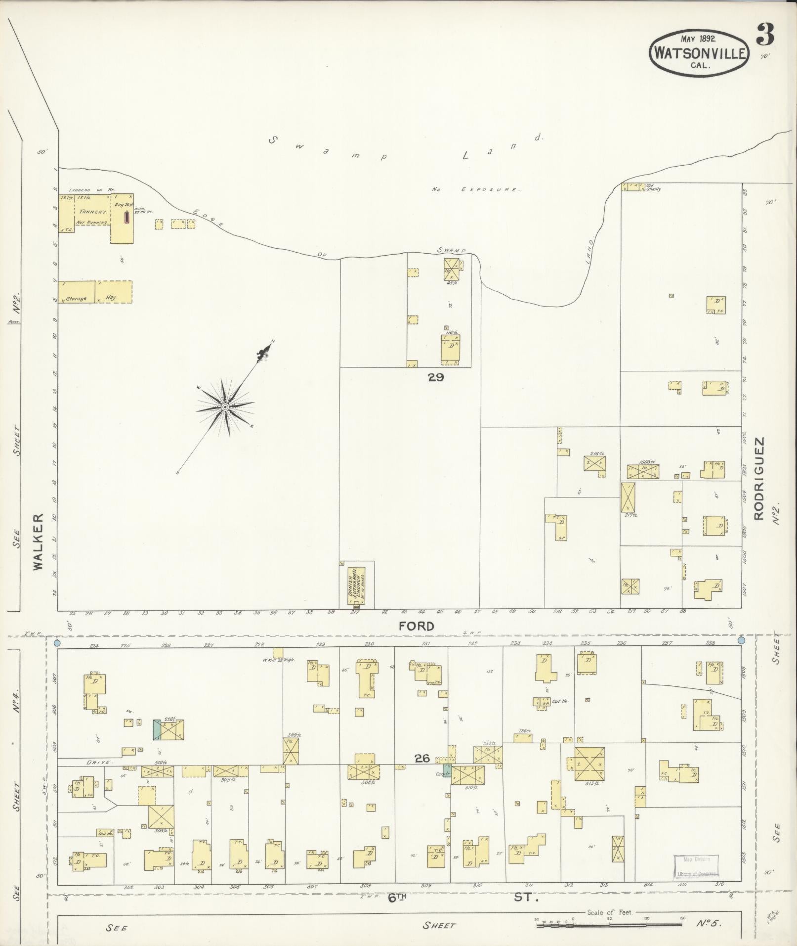Sanborn Fire Insurance Map from Watsonville, Santa Cruz County, California (1892), Sheet #0003 - Complete Map Set gallery image, historic Sanborn map, vintage wall art, California California