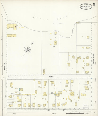Sanborn Fire Insurance Map from Watsonville, Santa Cruz County, California (1892), Sheet #0003 - Complete Map Set gallery image, historic Sanborn map, vintage wall art, California California