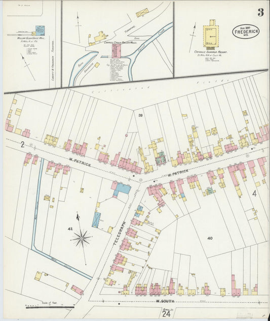 Frederick, Maryland - 1897 - Sanborn Fire Insurance Map, Sheet #0003 - Historic Sanborn Fire Insurance Map Print, Frederick Maryland 1897 0003 vintage old map wall art