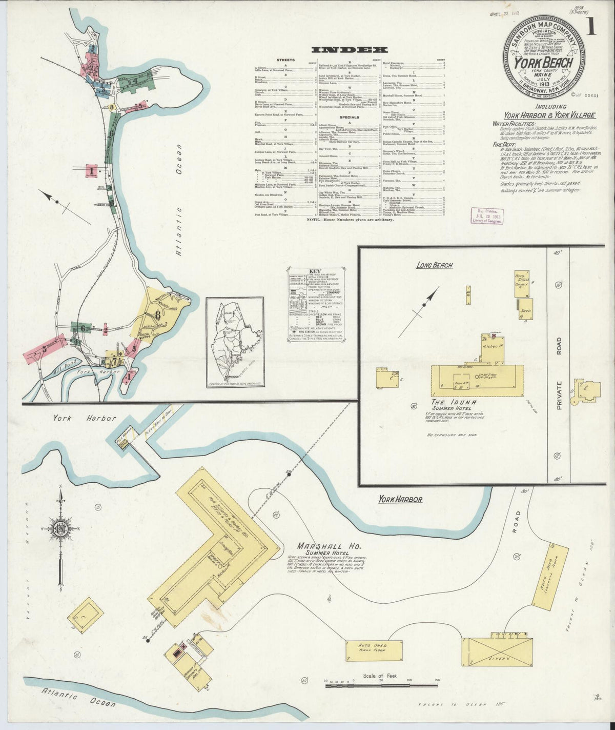 Sanborn Fire Insurance Map from York Beach, York County, Maine (1913), Sheet #0001 - Historic Sanborn Fire Insurance Map Print, vintage old map wall art, antique decor, genealogy gift, Maine Maine map