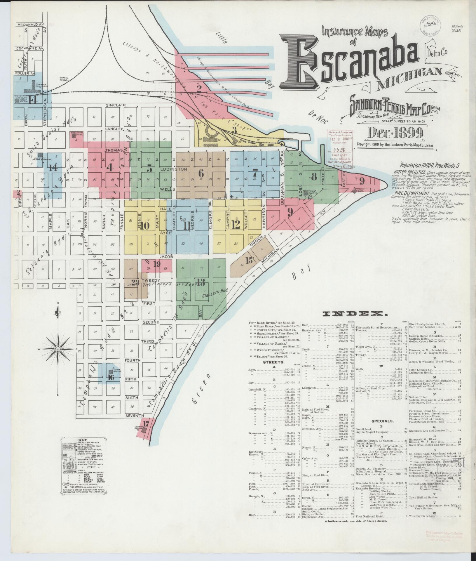 Sanborn Fire Insurance Map from Escanaba, Delta County, Michigan (1899), Sheet #0001 - Historic Sanborn Fire Insurance Map Print, vintage old map wall art, antique decor, genealogy gift, Michigan Michigan map
