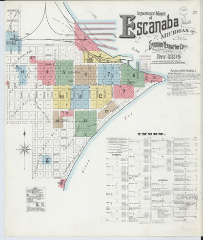 Sanborn Fire Insurance Map from Escanaba, Delta County, Michigan (1899), Sheet #0001 - Historic Sanborn Fire Insurance Map Print, vintage old map wall art, antique decor, genealogy gift, Michigan Michigan map