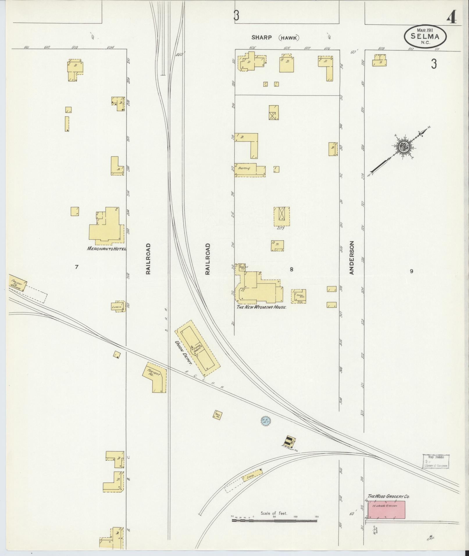 Sanborn Fire Insurance Map from Selma, Johnston County, North Carolina (1911), Sheet #0004 - Historic Sanborn Fire Insurance Map Print, vintage old map wall art, antique decor, genealogy gift, North Carolina North Carolina map
