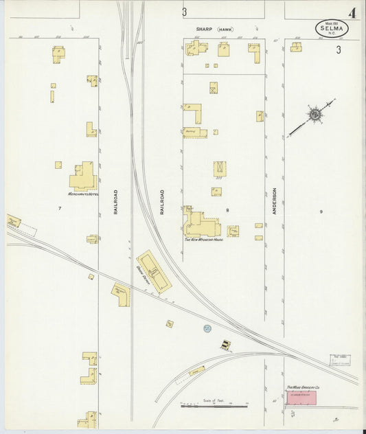 Sanborn Fire Insurance Map from Selma, Johnston County, North Carolina (1911), Sheet #0004 - Historic Sanborn Fire Insurance Map Print, vintage old map wall art, antique decor, genealogy gift, North Carolina North Carolina map