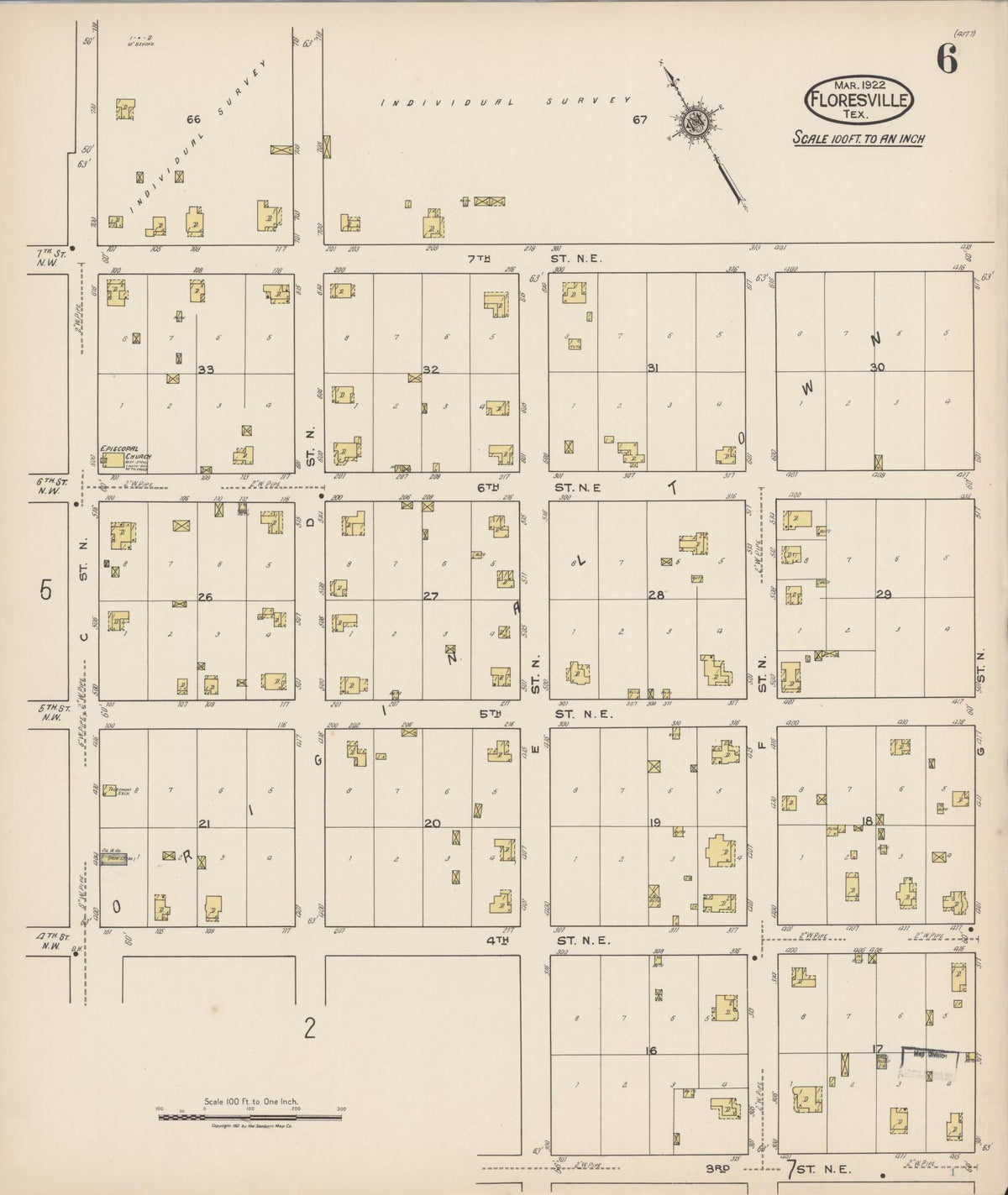 Sanborn Fire Insurance Map from Floresville, Wilson County, Texas (1922), Sheet #0006 - Complete Map Set gallery image, historic Sanborn map, vintage wall art, Texas Texas