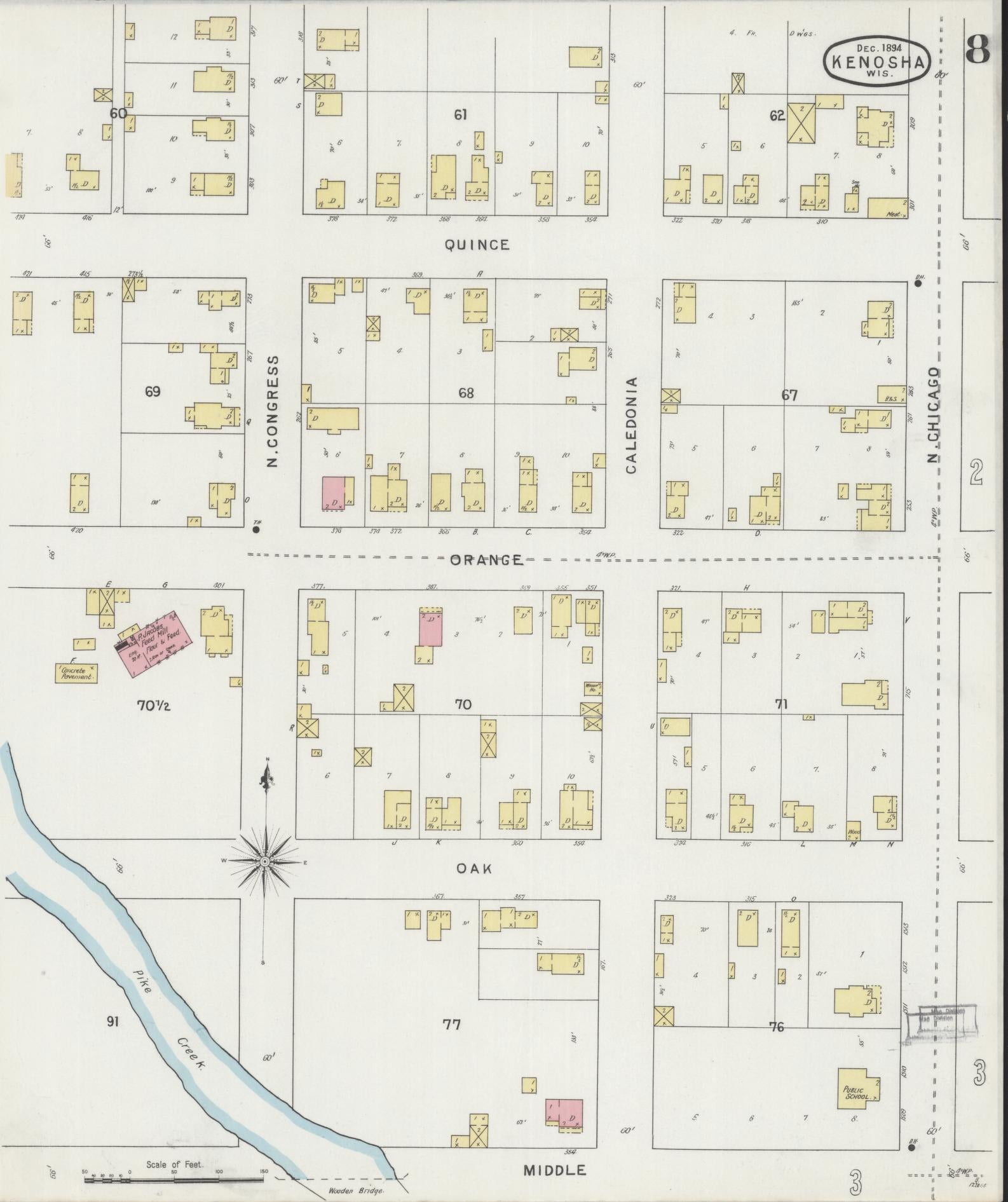 Sanborn Fire Insurance Map from Kenosha, Kenosha County, Wisconsin (1894), Sheet #0008 - Historic Sanborn Fire Insurance Map Print, vintage old map wall art, antique decor, genealogy gift, Wisconsin Wisconsin map