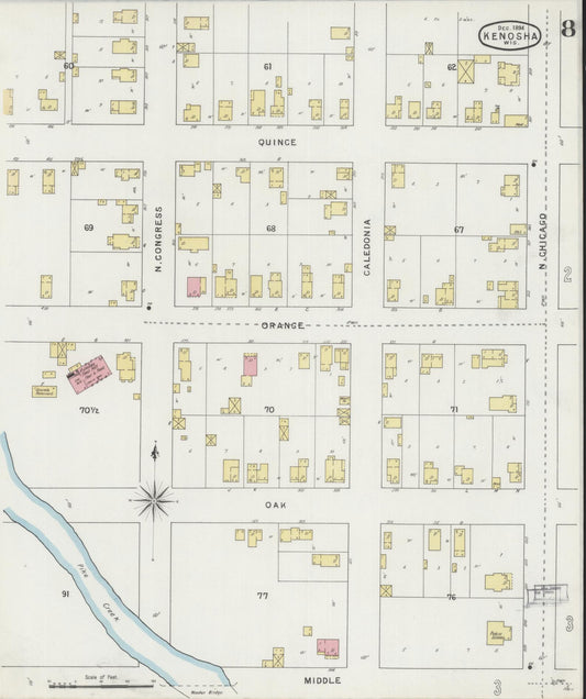 Sanborn Fire Insurance Map from Kenosha, Kenosha County, Wisconsin (1894), Sheet #0008 - Historic Sanborn Fire Insurance Map Print, vintage old map wall art, antique decor, genealogy gift, Wisconsin Wisconsin map