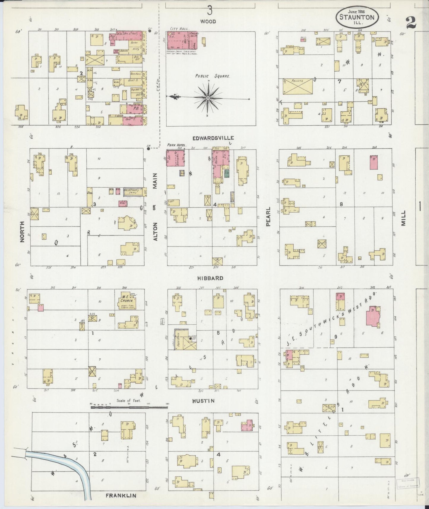 Sanborn Fire Insurance Map from Staunton, Macoupin County, Illinois (1906), Sheet #0002 - Complete Map Set gallery image, historic Sanborn map, vintage wall art, Illinois Illinois