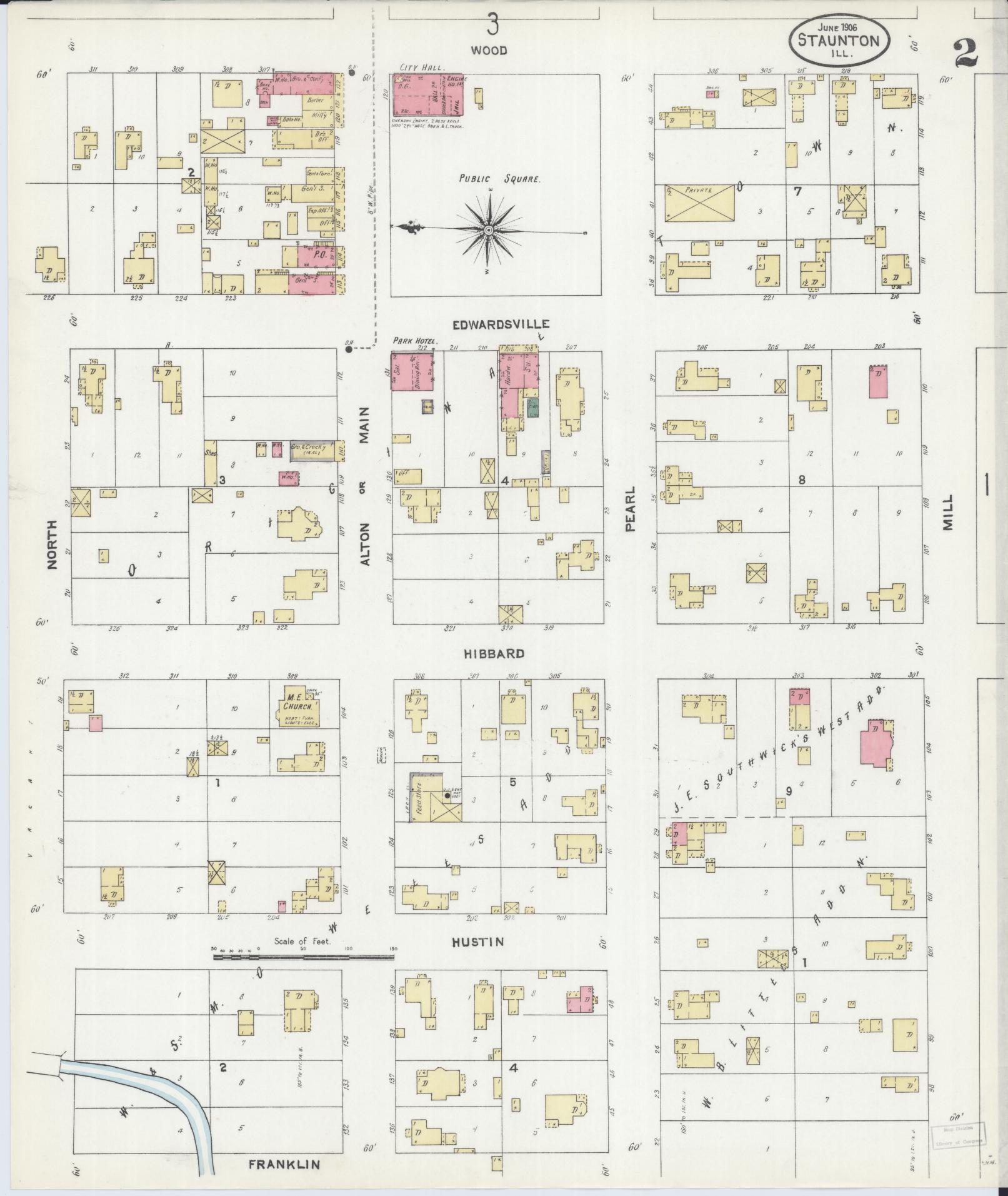 Sanborn Fire Insurance Map from Staunton, Macoupin County, Illinois (1906), Sheet #0002 - Complete Map Set gallery image, historic Sanborn map, vintage wall art, Illinois Illinois