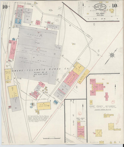 Sanborn Fire Insurance Map from Gas City, Grant County, Indiana (1932), Sheet #0010 - Historic Sanborn Fire Insurance Map Print, vintage old map wall art, antique decor, genealogy gift, Indiana Indiana map