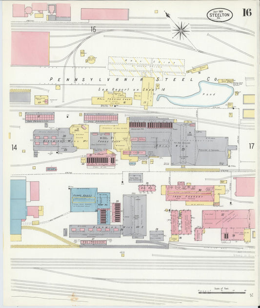 Sanborn Fire Insurance Map from Steelton, Dauphin County, Pennsylvania (1909), Sheet #0016 - Historic Sanborn Fire Insurance Map Print, vintage old map wall art, antique decor, genealogy gift, Pennsylvania Pennsylvania map