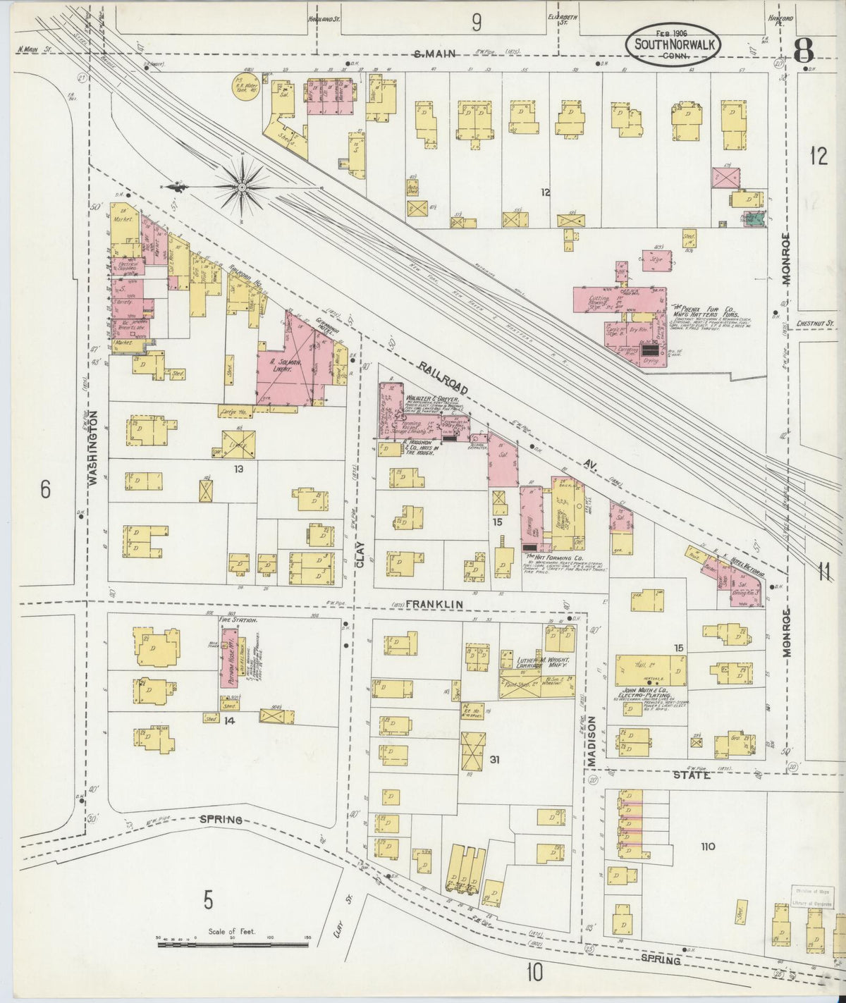 Sanborn Fire Insurance Map from South Norwalk, Fairfield County, Connecticut (1906), Sheet #0008 - Complete Map Set gallery image, historic Sanborn map, vintage wall art, Connecticut Connecticut