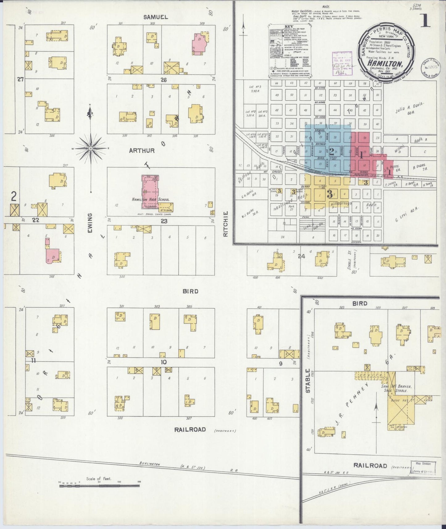 Sanborn Fire Insurance Map from Hamilton, Caldwell County, Missouri (1901), Sheet #0001 - Complete Map Set gallery image, historic Sanborn map, vintage wall art, Missouri Missouri