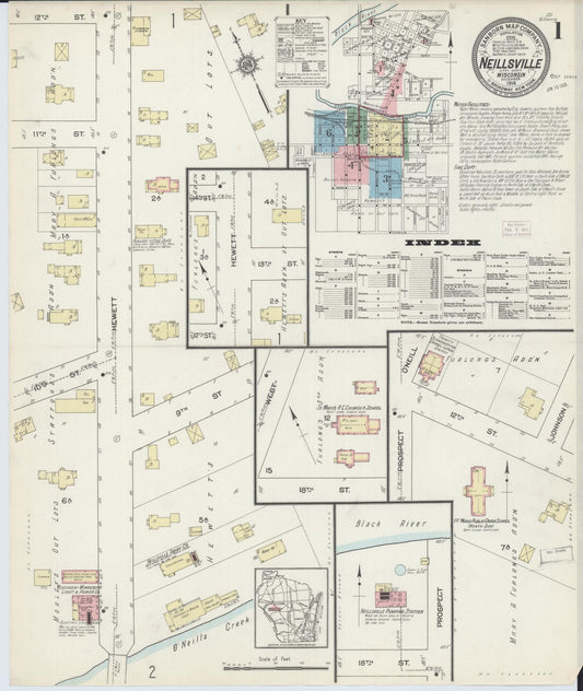 Sanborn Fire Insurance Map from Neillsville, Clark County, Wisconsin (1914), Sheet #0001 - Complete Map Set gallery image, historic Sanborn map, vintage wall art, Wisconsin Wisconsin