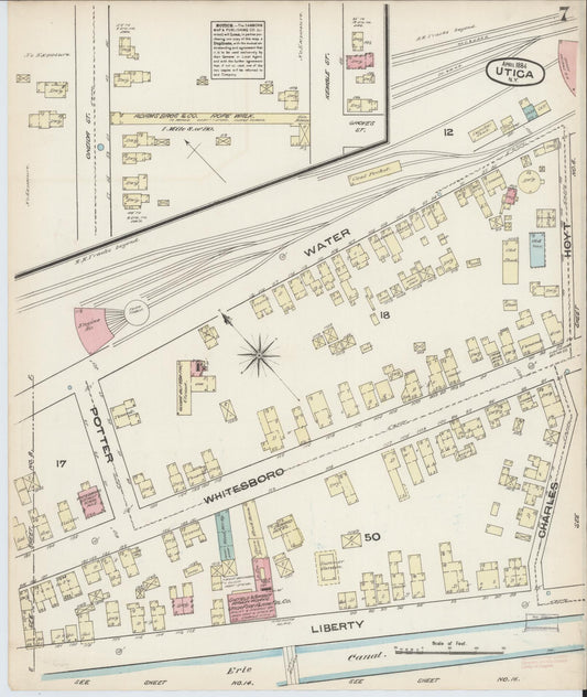 Sanborn Fire Insurance Map from Utica, Oneida County, New York (1884), Sheet #0007 - Historic Sanborn Fire Insurance Map Print, vintage old map wall art, antique decor, genealogy gift, New York New York map