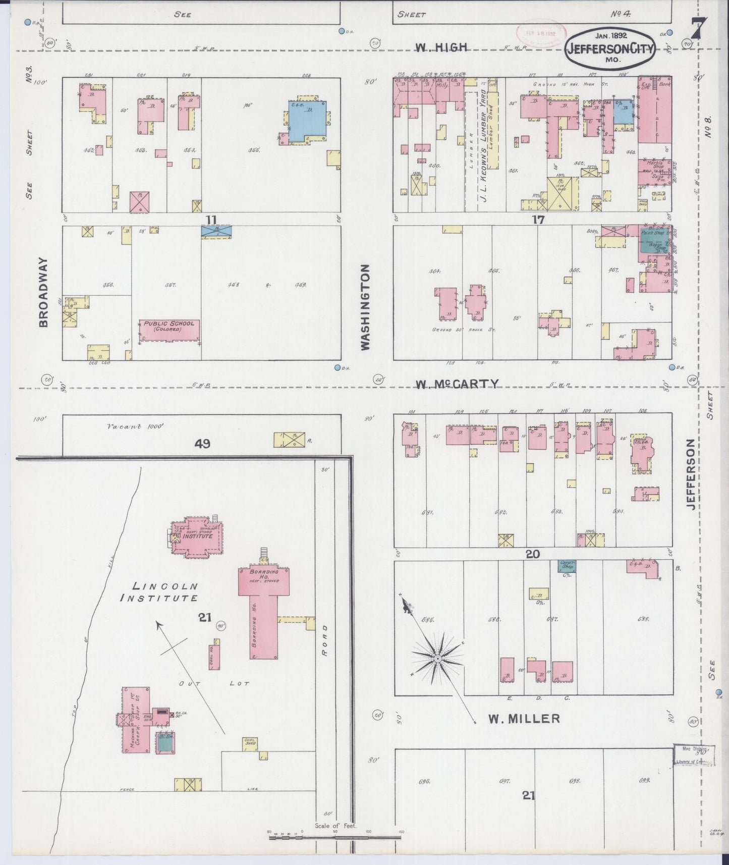 Sanborn Fire Insurance Map from Jefferson City, Cole County, Missouri (1892), Sheet #0007 - Complete Map Set gallery image, historic Sanborn map, vintage wall art, Missouri Missouri