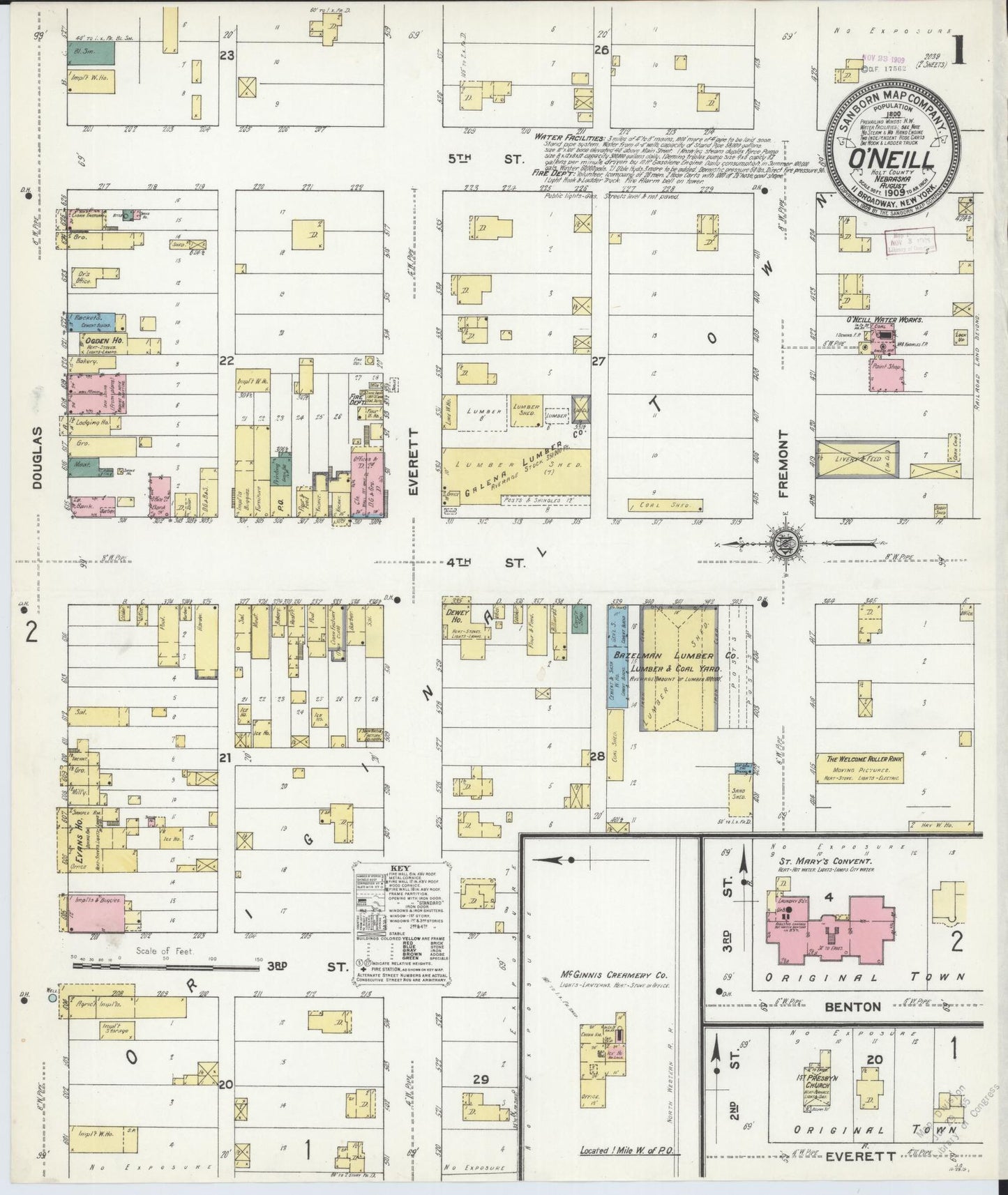 Sanborn Fire Insurance Map from O'Neill, Holt County, Nebraska. (1909) – Historic Sanborn Fire Insurance Map Print