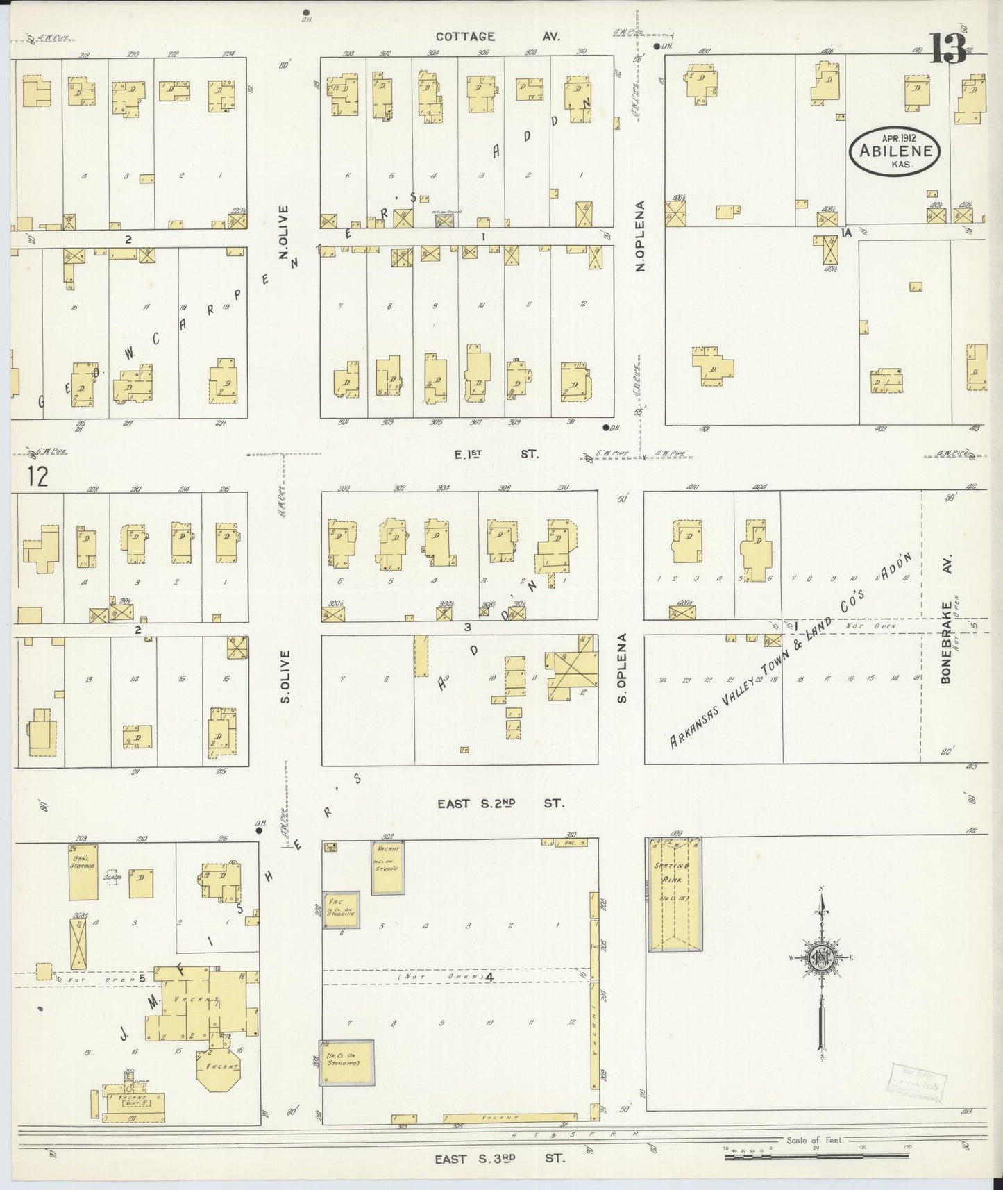 Sanborn Fire Insurance Map from Abilene, Dickinson County, Kansas (1912), Sheet #0013 - Complete Map Set gallery image, historic Sanborn map, vintage wall art, Kansas Kansas