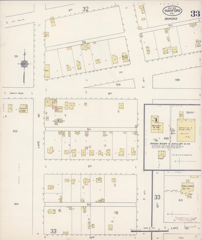 Sanborn Fire Insurance Map from Hanford, Kings County, California (1913), Sheet #0033 - Complete Map Set gallery image, historic Sanborn map, vintage wall art, California California