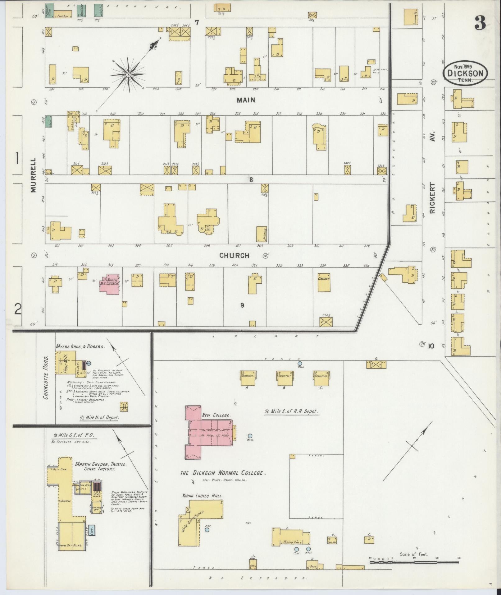 Sanborn Fire Insurance Map from Dickson, Dickson County, Tennessee (1899), Sheet #0003 - Complete Map Set gallery image, historic Sanborn map, vintage wall art, Tennessee Tennessee