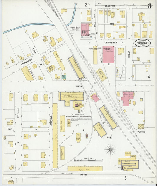 Sanborn Fire Insurance Map from Humboldt, Gibson County, Tennessee (1905), Sheet #0003 - Historic Sanborn Fire Insurance Map Print, vintage old map wall art, antique decor, genealogy gift, Tennessee Tennessee map