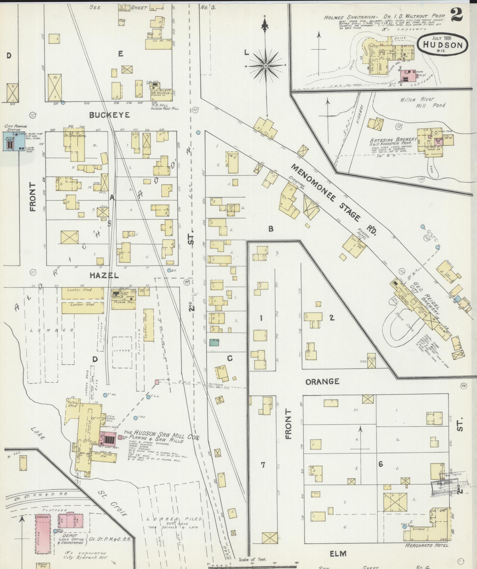 Sanborn Fire Insurance Map from Hudson, St. Croix County, Wisconsin (1891), Sheet #0002 - Historic Sanborn Fire Insurance Map Print, vintage old map wall art, antique decor, genealogy gift, Wisconsin Wisconsin map