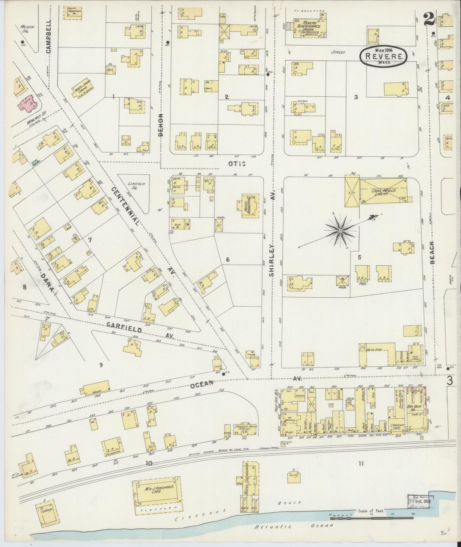 Sanborn Fire Insurance Map from Revere, Suffolk County, Massachusetts (1896), Sheet #0002 - Historic Sanborn Fire Insurance Map Print, vintage old map wall art, antique decor, genealogy gift, Massachusetts Massachusetts map