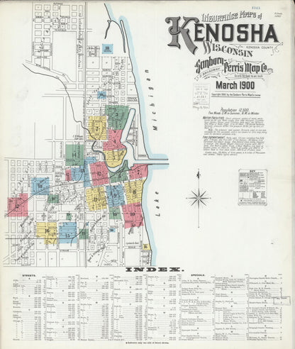 Sanborn Fire Insurance Map from Kenosha, Kenosha County, Wisconsin (1900), Sheet #0001 - Historic Sanborn Fire Insurance Map Print, vintage old map wall art, antique decor, genealogy gift, Wisconsin Wisconsin map