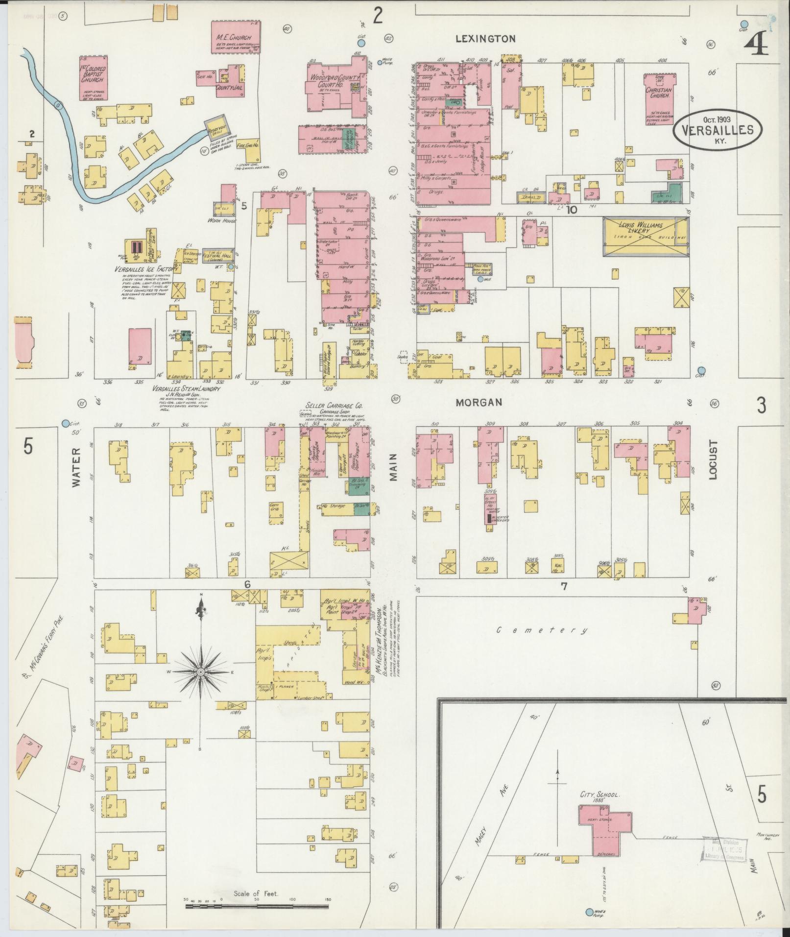 Sanborn Fire Insurance Map from Versailles, Woodford County, Kentucky (1903), Sheet #0004 - Complete Map Set gallery image, historic Sanborn map, vintage wall art, Kentucky Kentucky