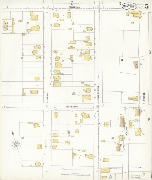 Sanborn Fire Insurance Map from Monterey, Monterey County, California (1905), Sheet #0005 - Historic Sanborn Fire Insurance Map Print, vintage old map wall art, antique decor, genealogy gift, California California map