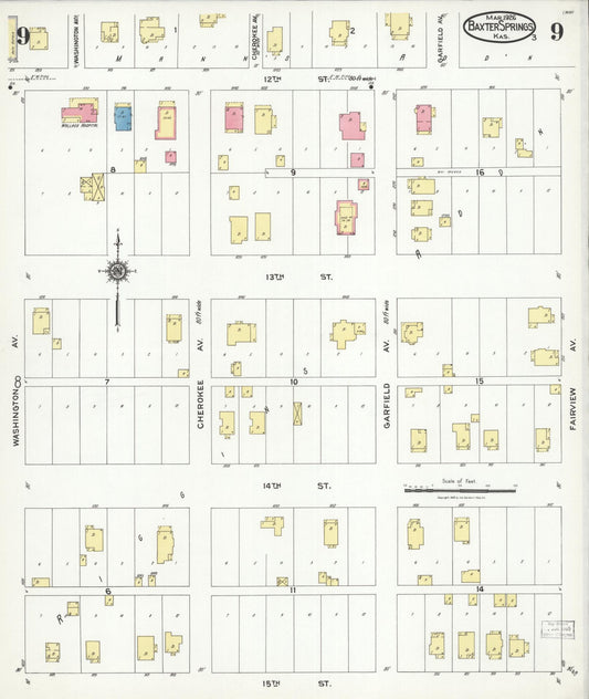 Sanborn Fire Insurance Map from Baxter Springs, Cherokee County, Kansas (1926), Sheet #0009 - Historic Sanborn Fire Insurance Map Print, vintage old map wall art, antique decor, genealogy gift, Kansas Kansas map