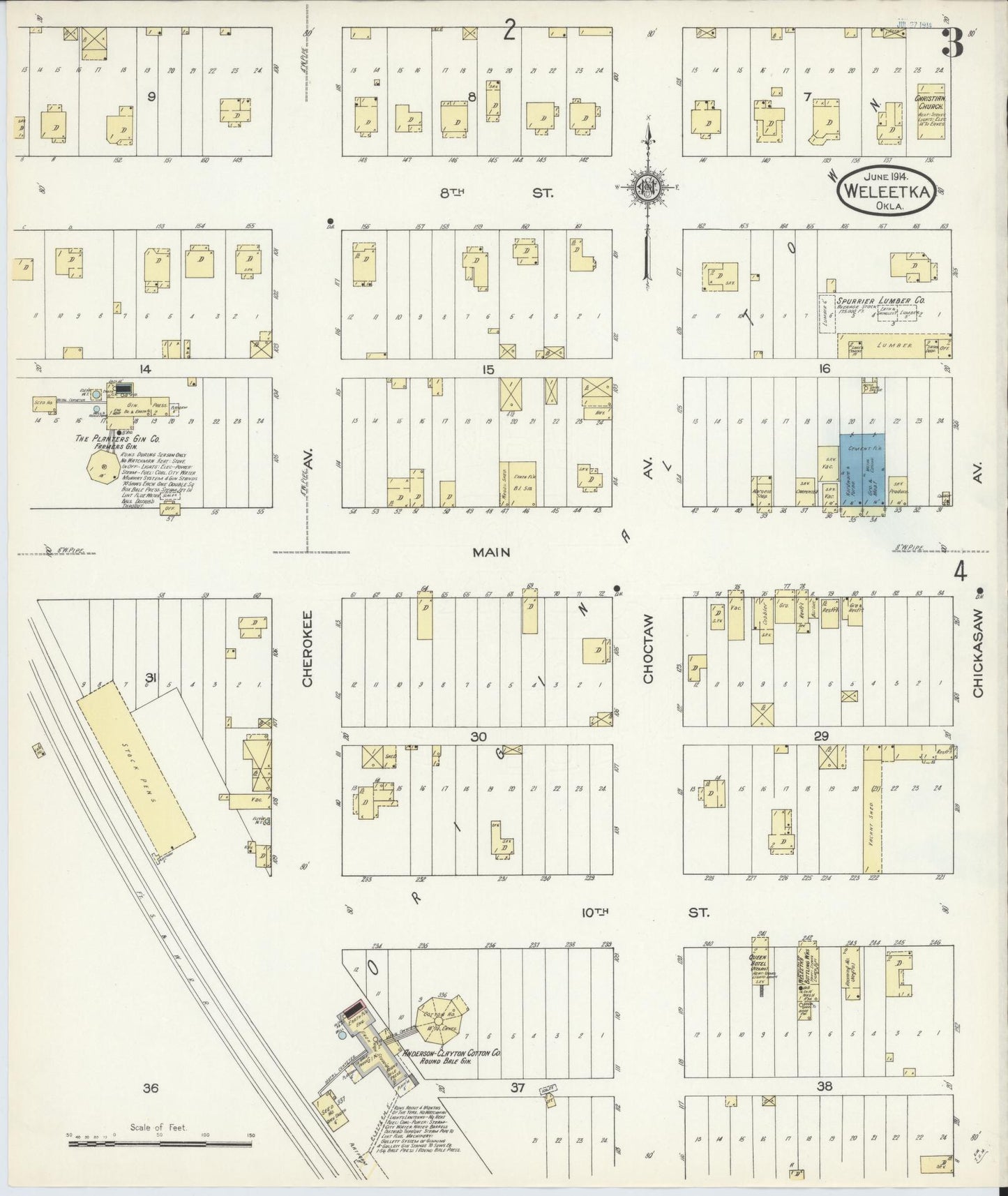 Sanborn Fire Insurance Map from Weleetka, Okfuskee County, Oklahoma (1914), Sheet #0003 - Complete Map Set gallery image, historic Sanborn map, vintage wall art, Oklahoma Oklahoma
