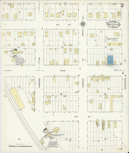 Sanborn Fire Insurance Map from Weleetka, Okfuskee County, Oklahoma (1914), Sheet #0003 - Complete Map Set gallery image, historic Sanborn map, vintage wall art, Oklahoma Oklahoma