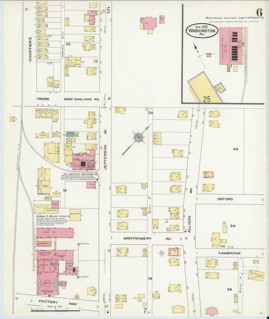 Sanborn Fire Insurance Map from Washington, Washington County, Pennsylvania (1909), Sheet #0006 - Historic Sanborn Fire Insurance Map Print, vintage old map wall art, antique decor, genealogy gift, Pennsylvania Pennsylvania map