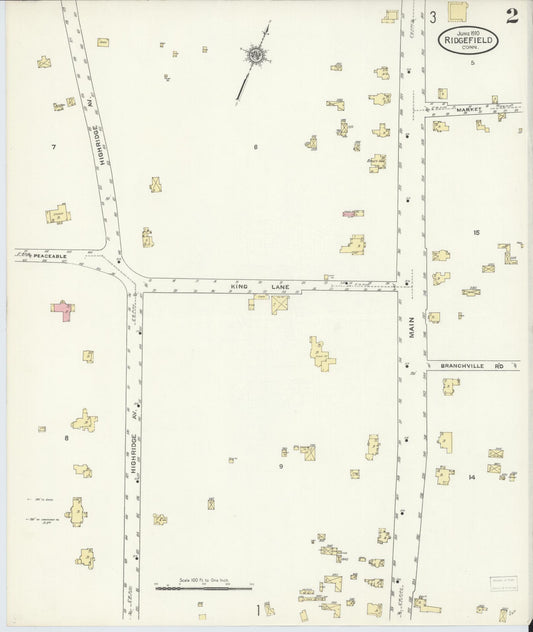 Sanborn Fire Insurance Map from Ridgefield, Fairfield County, Connecticut (1910), Sheet #0002 - Historic Sanborn Fire Insurance Map Print, vintage old map wall art, antique decor, genealogy gift, Connecticut Connecticut map