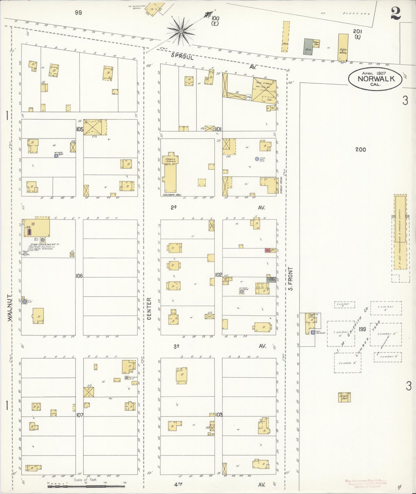 Sanborn Fire Insurance Map from Norwalk, Los Angeles County, California (1907), Sheet #0002 - Historic Sanborn Fire Insurance Map Print, vintage old map wall art, antique decor, genealogy gift, California California map